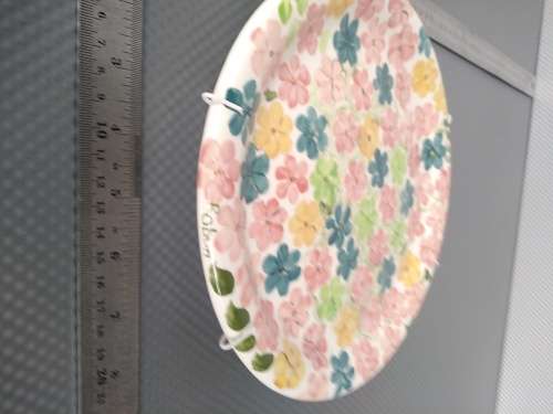Vintage! Studio Art Pottery - Hand Painted Multicolored Paved Flowers - Decorative Plate - Signed