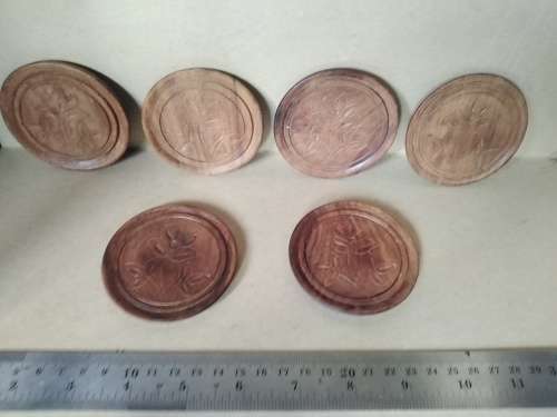 Vintage! Rustic Wooden Coaster Set Of 6 With Holder