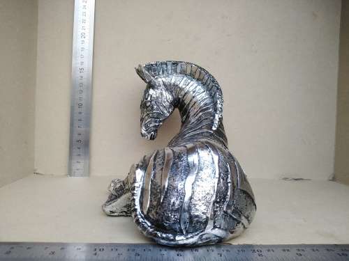 Vintage!  Silver Glazed Resting Zebra Statue