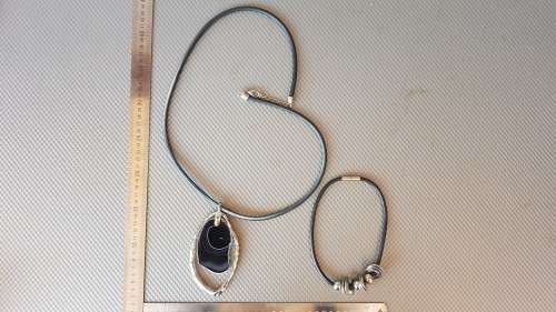 Wow ! * Black Agate * Large * Pair Of Bold And Beautiful Black Cord Necklaces
