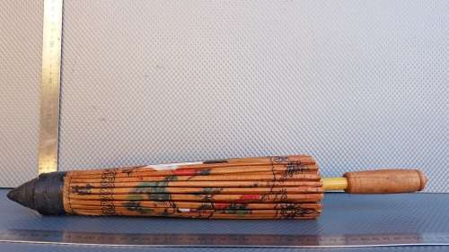 Vintage! Oriental Hand Painted Bamboo & Rice Paper Parasol