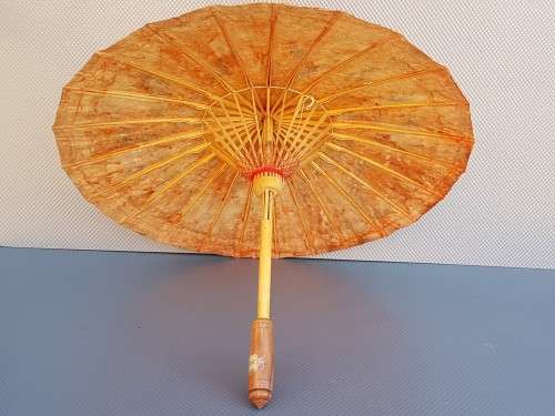 Vintage! Oriental Hand Painted Bamboo & Rice Paper Parasol