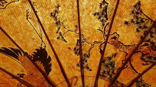 Vintage! Oriental Hand Painted Bamboo & Rice Paper Parasol