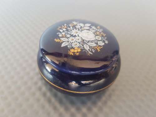Vintage!  LIMOGES Cobalt Blue And Gold White Lidded Box