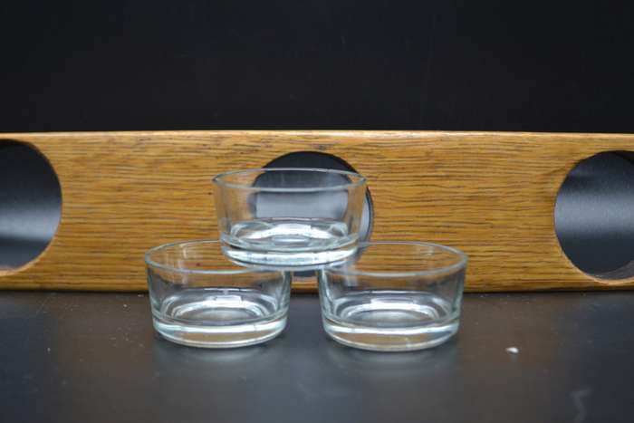 Vintage! 3 Division Tea Light Wood & Glass Candle Holder.