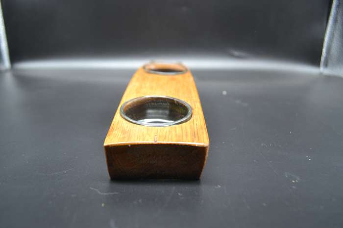 Vintage! 3 Division Tea Light Wood & Glass Candle Holder.