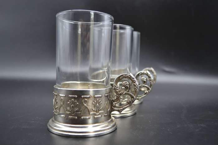 Antique! Italian Silver Plated Tea/Coffee Glass Holder Set (1.42kg)