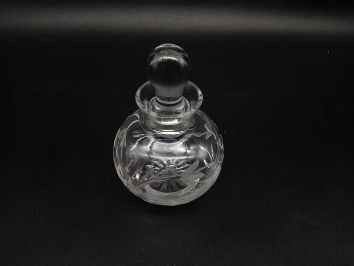 Vintage! Clear Cut Glass Etched Perfume Bottle With Stopper Floral Pattern