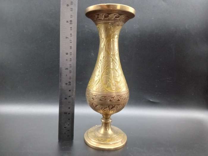 Vintage! Hand Etched Brass Bud Vase.