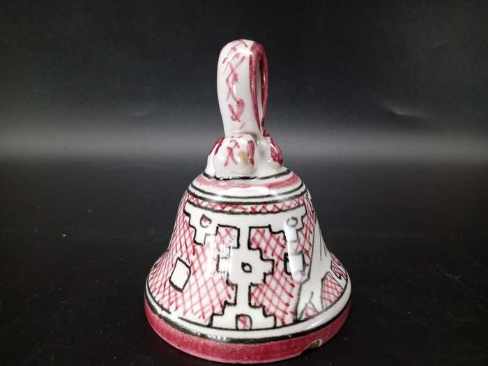 Vintage! Italian Ceramic Pottery - Deruta Bell - Geometric Bird design - Signed