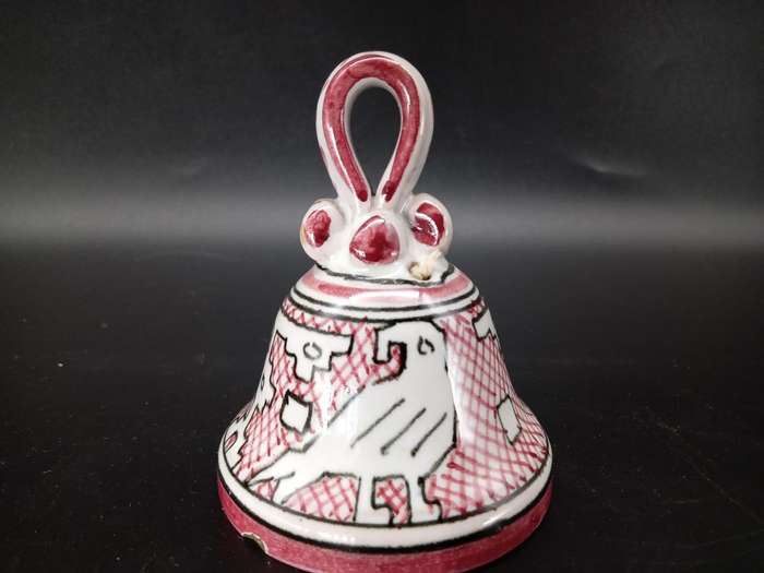 Vintage! Italian Ceramic Pottery - Deruta Bell - Geometric Bird design - Signed