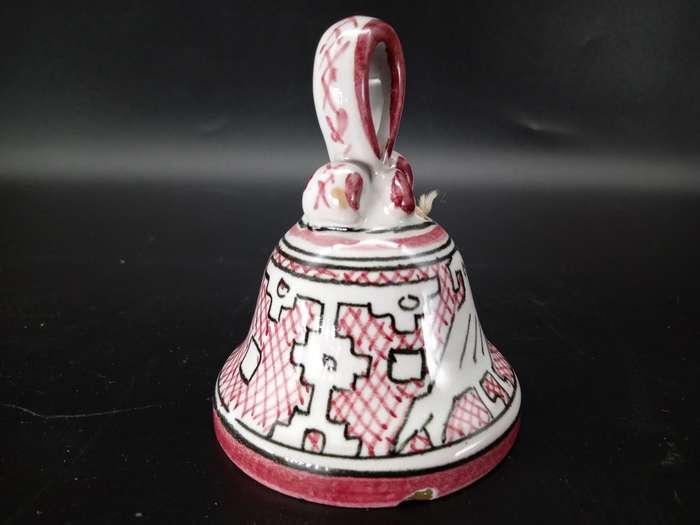 Vintage! Italian Ceramic Pottery - Deruta Bell - Geometric Bird design - Signed