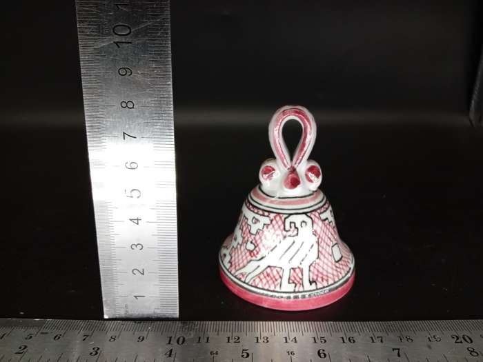 Vintage! Italian Ceramic Pottery - Deruta Bell - Geometric Bird design - Signed