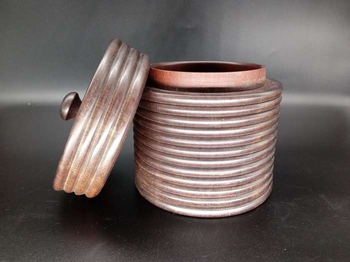 Vintage! Scalloped Turned wood - Lidded Canister / Jar- Treenware