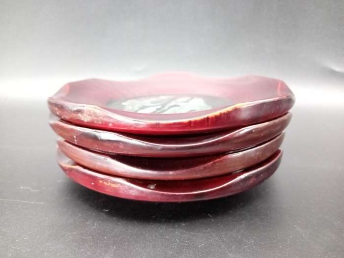 Vintage! Fine Korean - Lacquer ware - Wood Mother of Pearl inlay - Crane - Set of 4 coasters