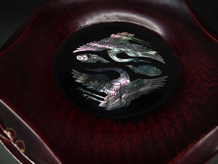 Vintage! Fine Korean - Lacquer ware - Wood Mother of Pearl inlay - Crane - Set of 4 coasters