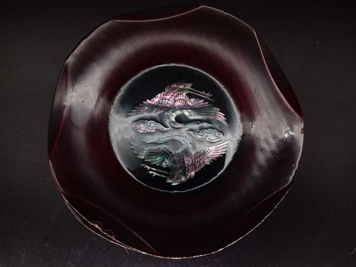 Vintage! Fine Korean - Lacquer ware - Wood Mother of Pearl inlay - Crane - Set of 4 coasters