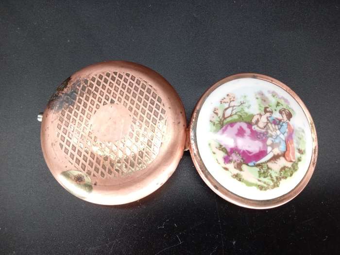 Vintage! Porcelain - Brass - Colonial - Collectable Pill Box