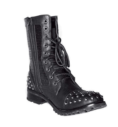 Gia Mia Lace-up Sequin & Studded Combat Boots