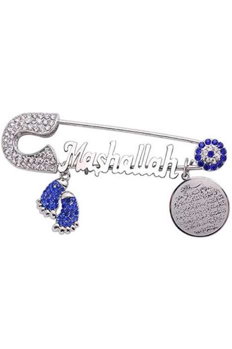 Mashallah in Arabic English Available Gold Silver Plated Ayatul Kursi Arabic Prayer Brooch Baby Pin
