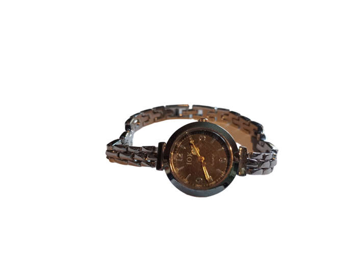 Analogue Watch Bracelet For Women  -Stylish Black Face With Steel Bracelet Style Watch Band