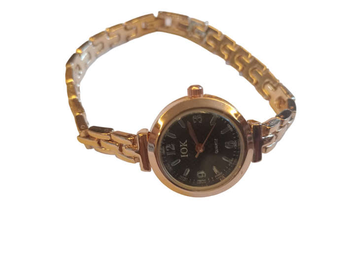 Analogue Watch Bracelet For Women - 10k Black Face With Steel Bracelet Band