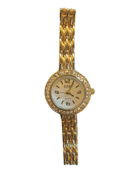 Analogue Watch Bracelet For Women White  Face With Gold Plated Steel Bracelet Watch Strap and Crytal