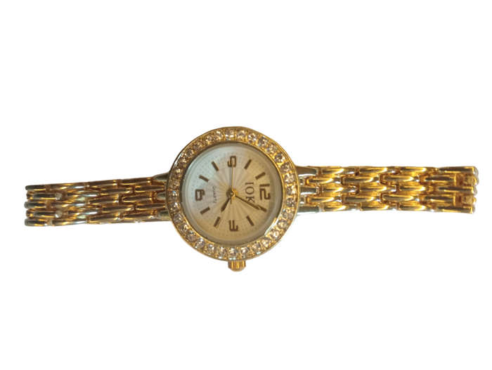 Analogue Watch Bracelet For Women White  Face With Gold Plated Steel Bracelet Watch Strap and Crytal