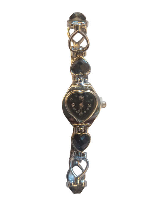 Analogue Watch Bracelet For Women Heart Shaped Face Black With Steel Bracelet Heart Shaped