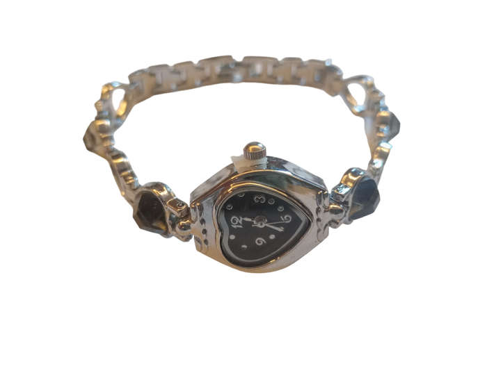 Analogue Watch Bracelet For Women Heart Shaped Face Black With Steel Bracelet Heart Shaped