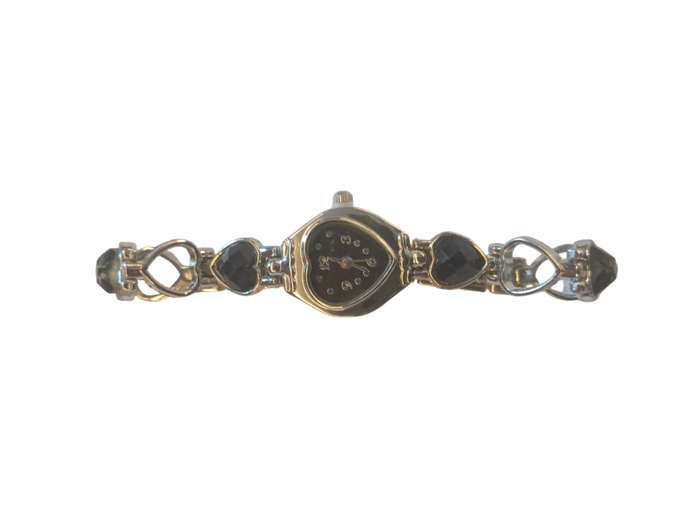 Analogue Watch Bracelet For Women Heart Shaped Face Black With Steel Bracelet Heart Shaped