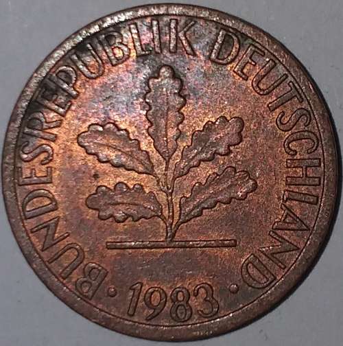 1983 F - 1 PFENNIG - ONE PFENNIG - GERMANY - FEDERAL REPUBLIC - (Copper Plated Steel)