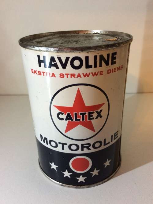 VINTAGE ONE PINT SOUTH AFRICAN CALTEX HAVOLINE USED OIL CAN   - WOW! -