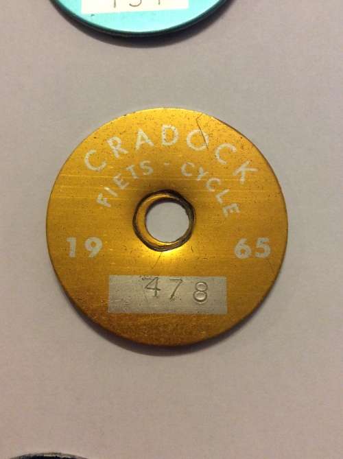 FIVE 1960s TIN BICYCLE LICENSE DISCS FROM CRADOCK - RARE INDEED - BID PER LICENSE FOR THE LOT -