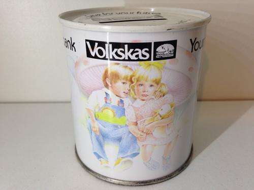 VOLKSKAS SAVINGS TIN, SPAAR BLIKKIE -  GREAT FIND - NOT OPENED & IN GREAT CONDITION -