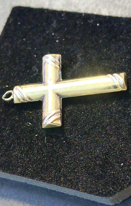 `HOLLOW GOLD CROSS` Pendant set in 9CT White and Yellow Gold.
