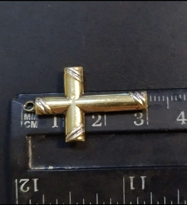 `HOLLOW GOLD CROSS` Pendant set in 9CT White and Yellow Gold.