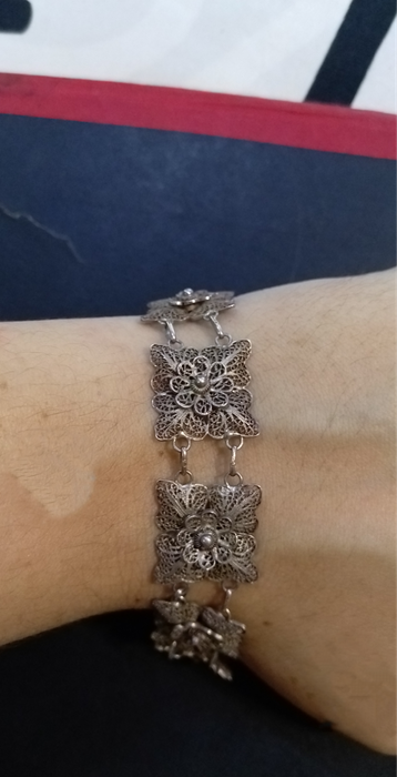 `ANTIQUE` Solid Silver `FILIGREE` Panel Bracelet (GENUINE SILVER)