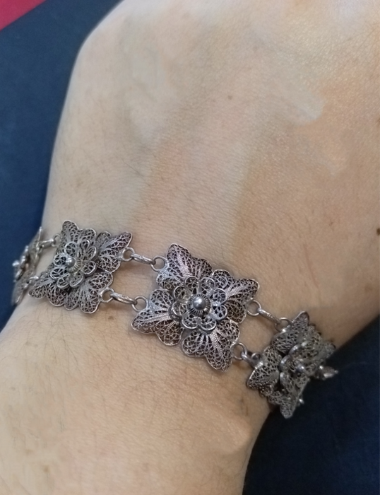 `ANTIQUE` Solid Silver `FILIGREE` Panel Bracelet (GENUINE SILVER)