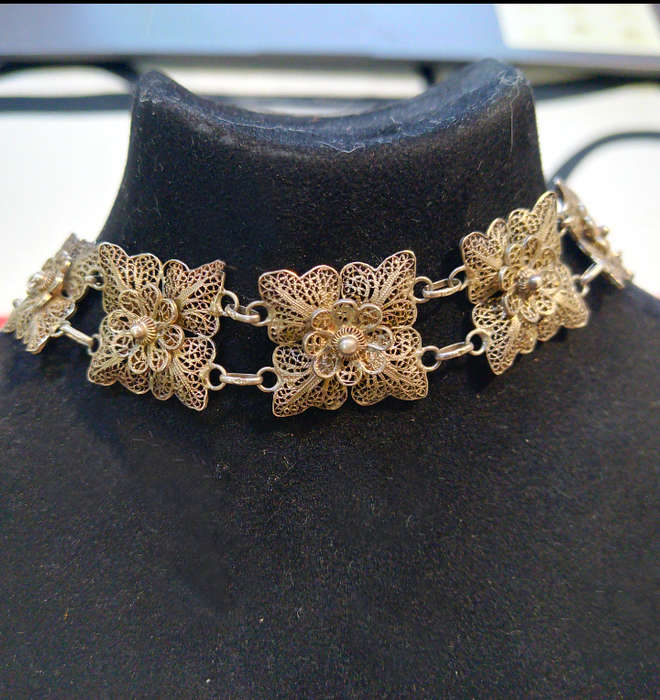 `ANTIQUE` Solid Silver `FILIGREE` Panel Bracelet (GENUINE SILVER)