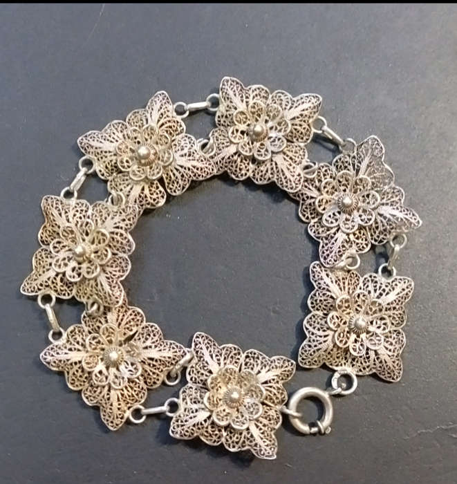 `ANTIQUE` Solid Silver `FILIGREE` Panel Bracelet (GENUINE SILVER)