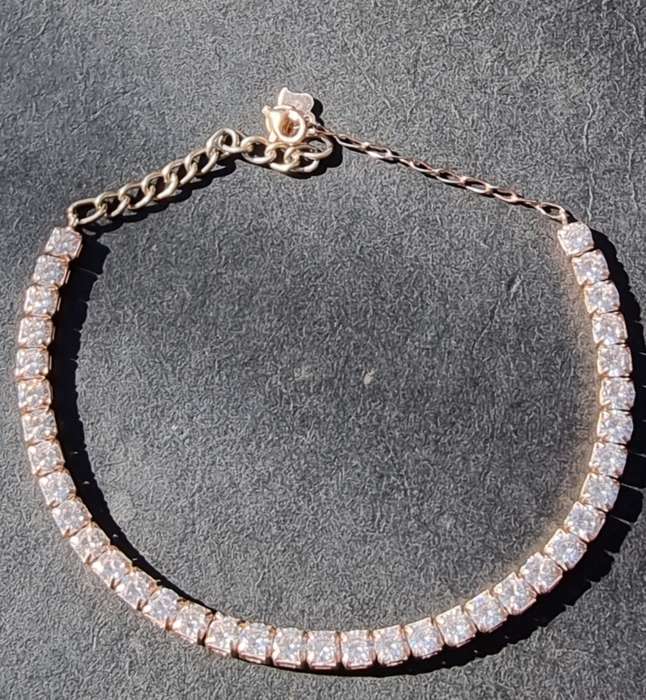 925 Sterling Silver Rose Gold Plated CZ Tennis Bracelet. ( Genuine Silver. )