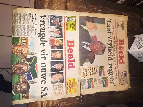 Own a piece of history - two Beeld newspapers reporting on the Mandela inauguration