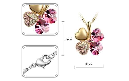 Crystal Clover 4 Leaf leaves heart pendant Jewelry