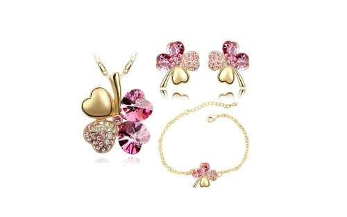 Crystal Clover 4 Leaf leaves heart pendant Jewelry