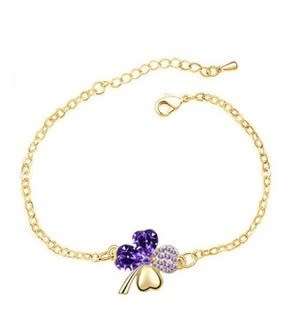Crystal Purple Clover 4 Leaf  heart Earrings Jewelry