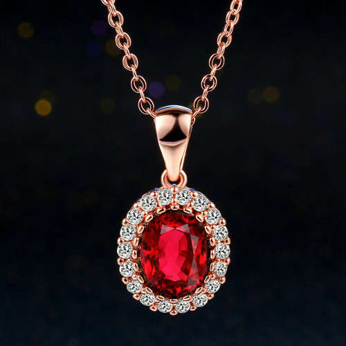 Villa Rose Pendant Rose gold Ruby Red  Austrian Crystal jewellery