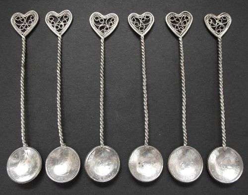 UNION OF SOUTH AFRICA SIX PENCE SILVER COIN SPOONS x 6