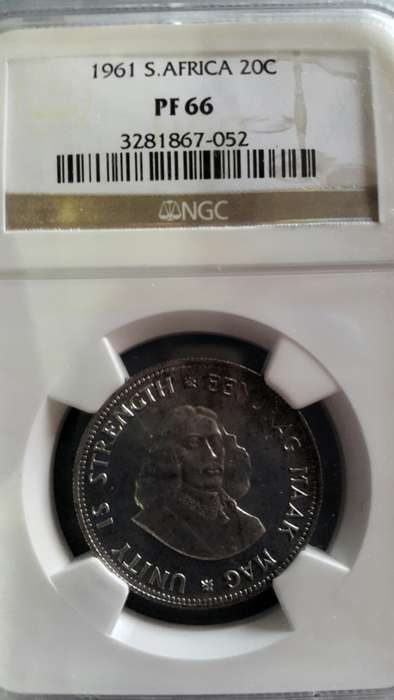 1961 RSA 20 CENTS GRADED PF66 BY NGC