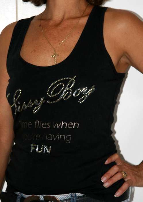 Sissy Boy - Black Racer Back "time flies" Tee Shirt - Size 36
